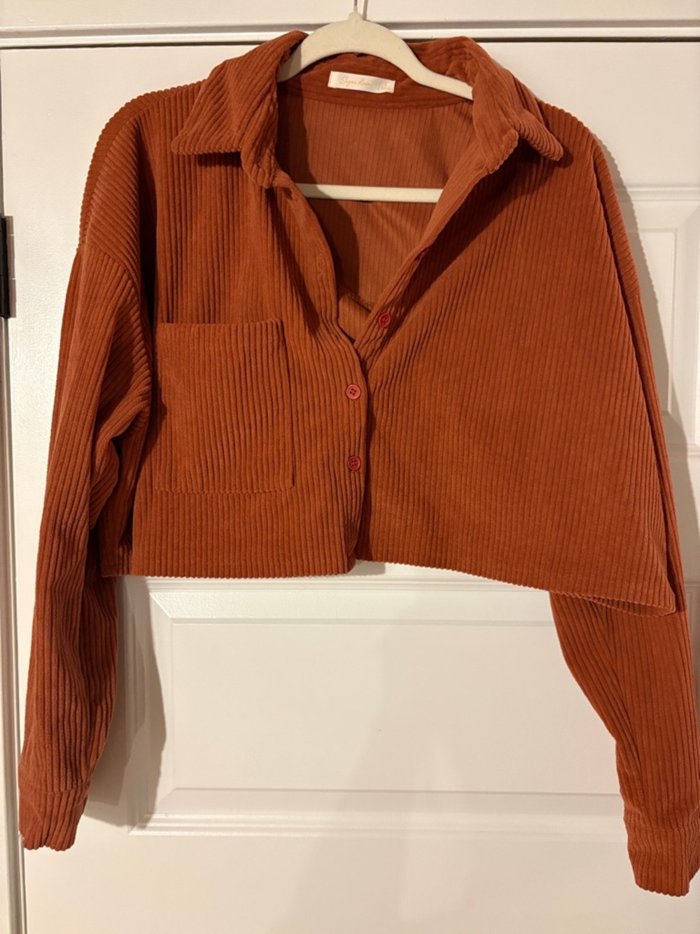Cropped Corduroy Button-Down Shirt in Rust